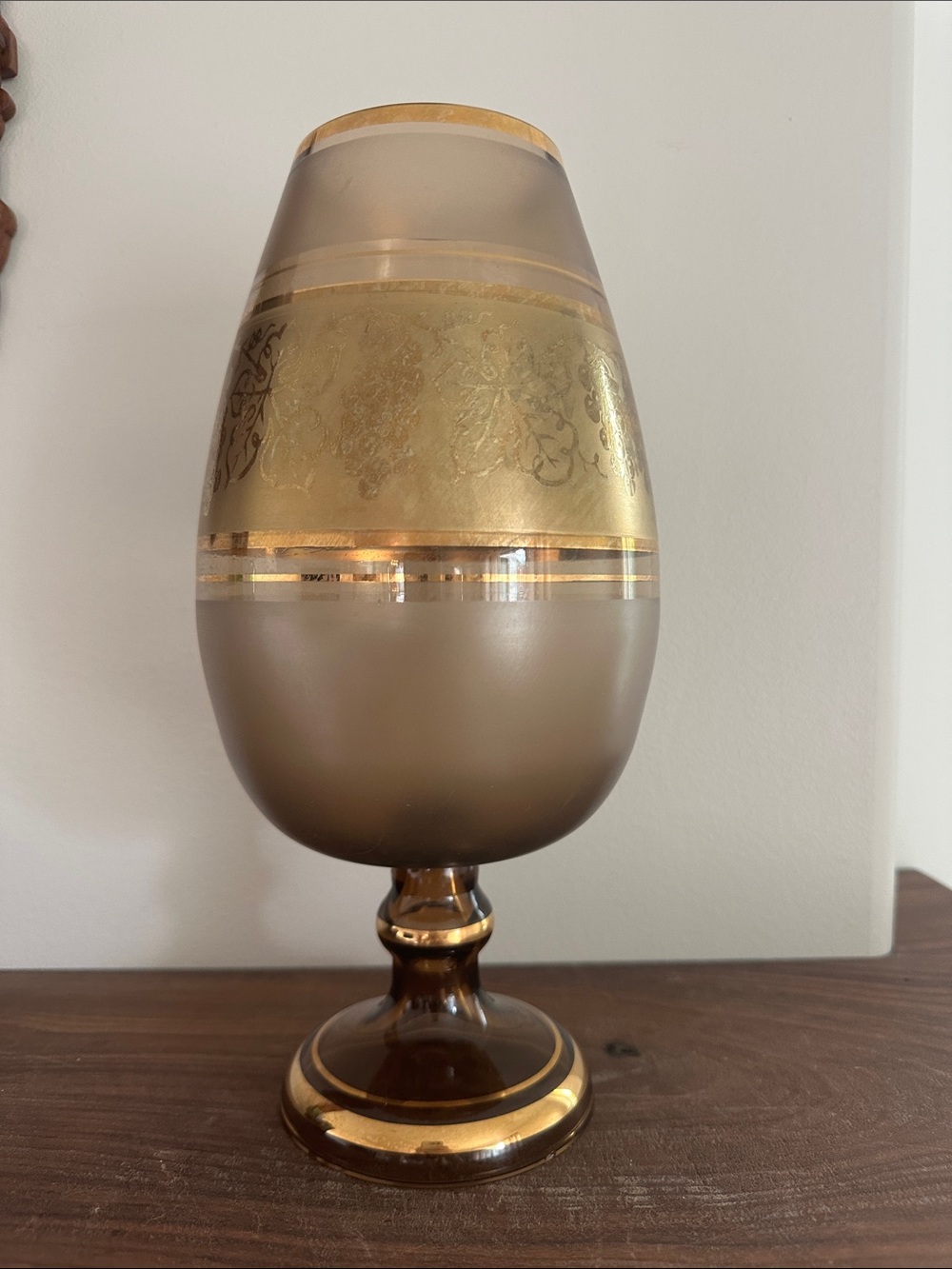 Vintage Egermann Bohemian Crystal Vase - Smoked Ambet Glads with 24kt Gold Gilt